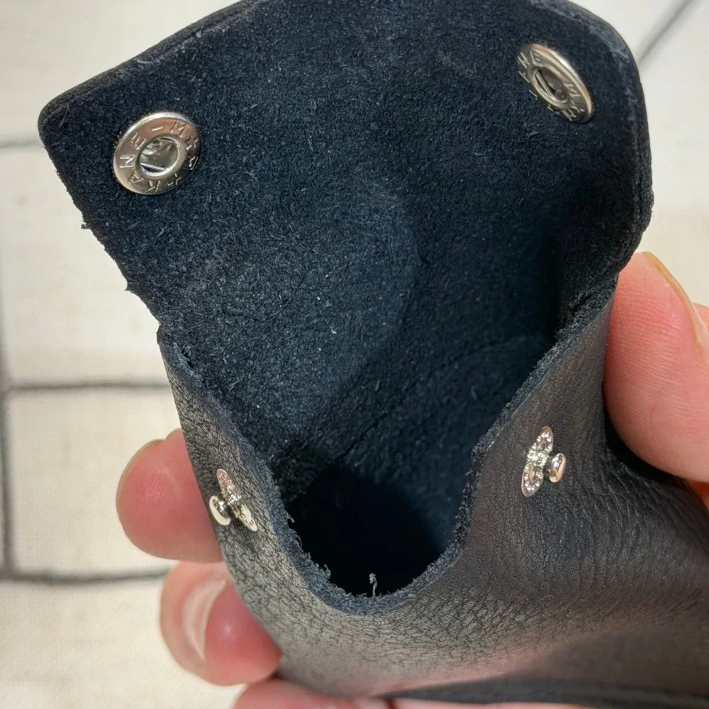 Latico Leather Card Case Pouch OS Black Snap Closure Pebbled Minimalist